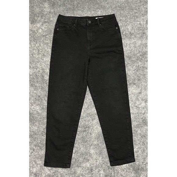 M&S Mark and Spencer Jeans Women's 10 SHORT Mom Black Denim High Rise Pockets - Picture 1 of 15